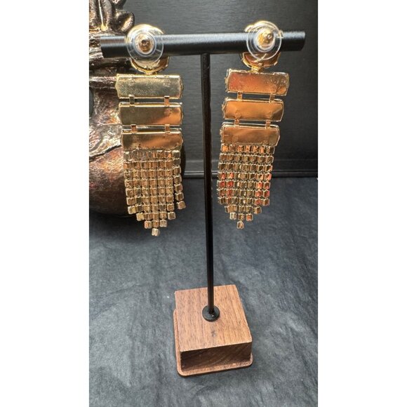 3/$35 Romantic Retro Light Blue Lady Romantic Geometric Rhinestone Glass Earring - Picture 5 of 6